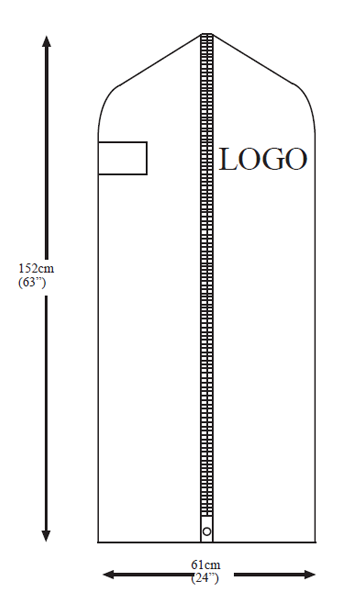 Gabarit coté de la Housse pour robe de soirée MEL 60/9 (152 cm x 63 cm) : dimensions et emplacement du marquage